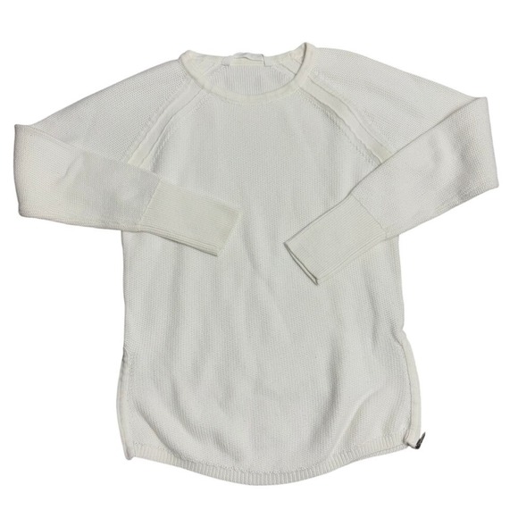 Athleta Tunic Knit Side Zip Long‎ Sleeve White Cotton Varsity Sweater Size S - Picture 1 of 8
